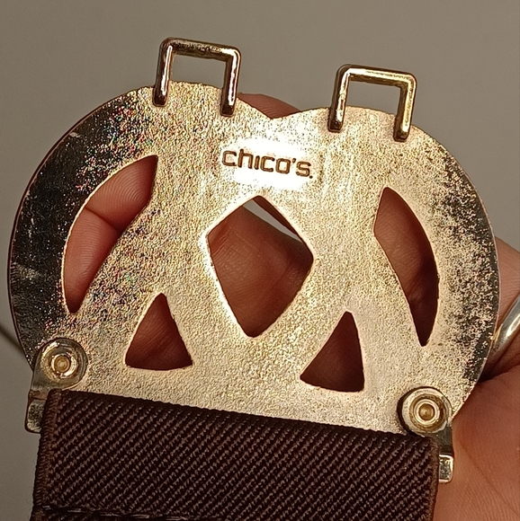Chico’s One Size Stretch Boho Brown Gold Buckle Belt - Picture 10 of 13